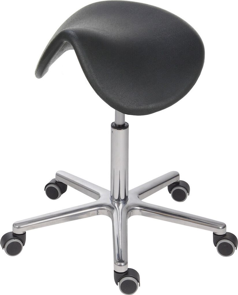 Sattelhocker Lexington mit Sitzneige | Sitzhöhe 53-72cm | Ø 61cm | Tragfähigkeit 110kg | Polyurethane-Sitz | Aluminium-Fußkreuz mit Rollen | Sc...
