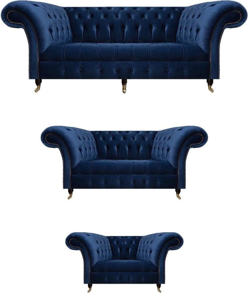 Wohnzimmer 3tlg Luxus Komplett Sofas Chesterfield Textil Einrichtung Sessel