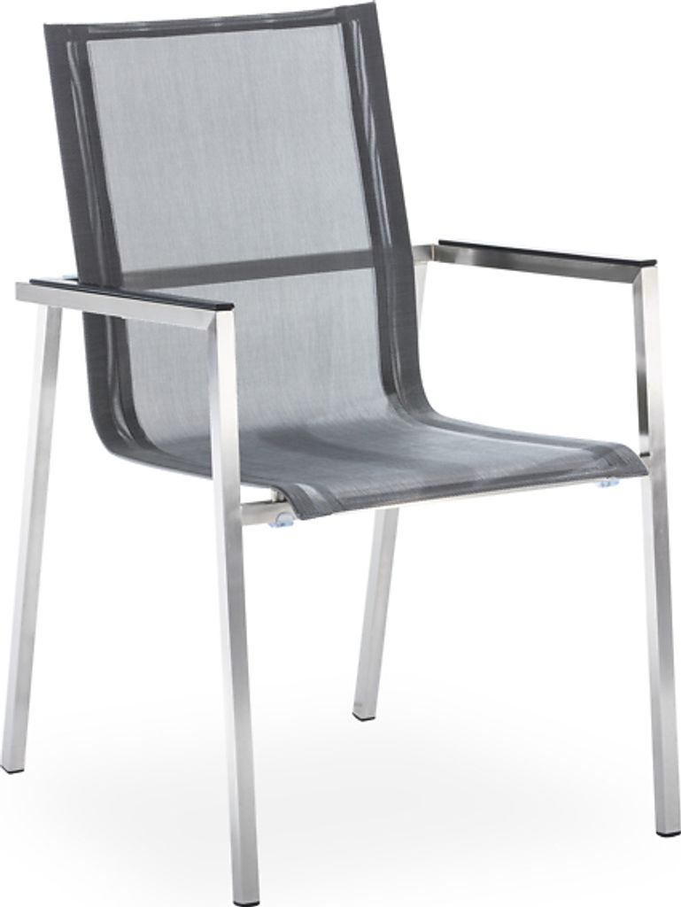 Gartenstuhl Urbano 56x65 Stoff Silbergrau Armlehne Aluauflage Gestell Edelstahl