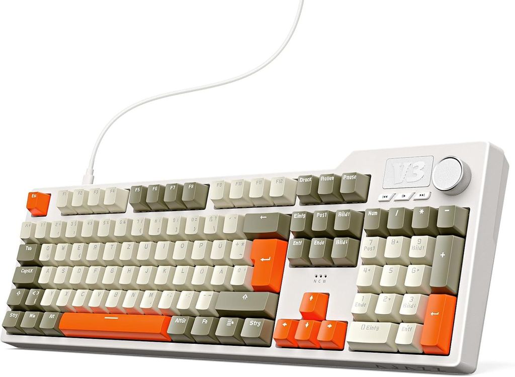 65% Kabellose Mechanische Gaming-Tastatur mit Drehknopf, Gasket Mount, Hot-Swap Cream Switches, RGB, TFT-Display, Bluetooth/2.4G/USB-C, 5000mAh Akku