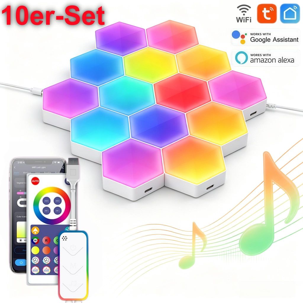 LED hexagonální světelné panely RGBIC, synchronizace s Obrázek produktu 