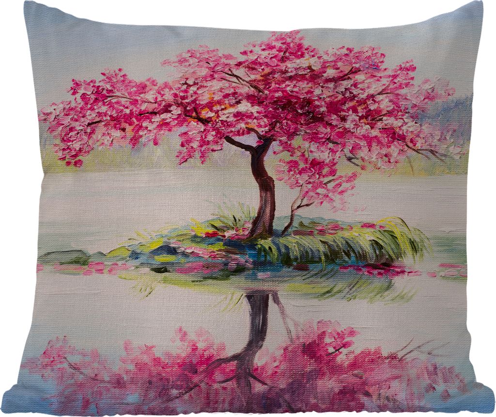 MuchoWow Outdoor Kissen - Gemälde - Blüte - Wasser - Ölgemälde - 50x50 cm - Wetterfest - Lounge Kissen - Komfortabel - Kissen mit Bild