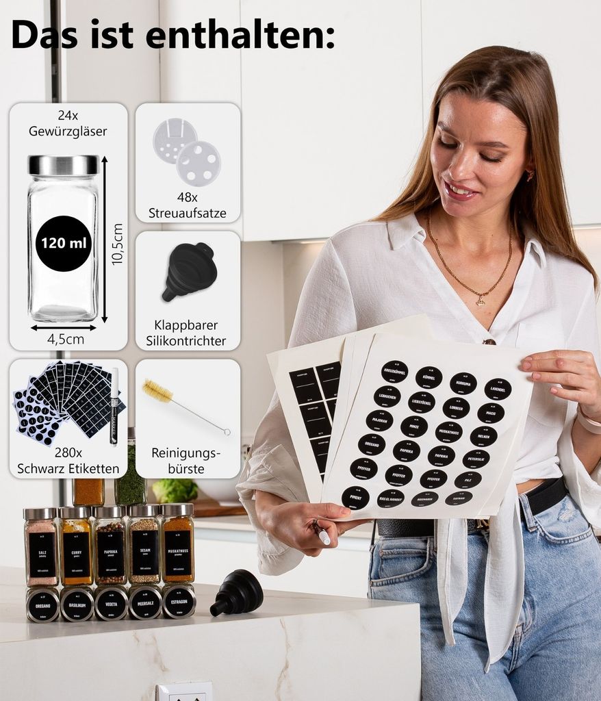 24er Set - DECO HAUS Gewürzgläser mit Edelstahldeckel - Produktbild 8