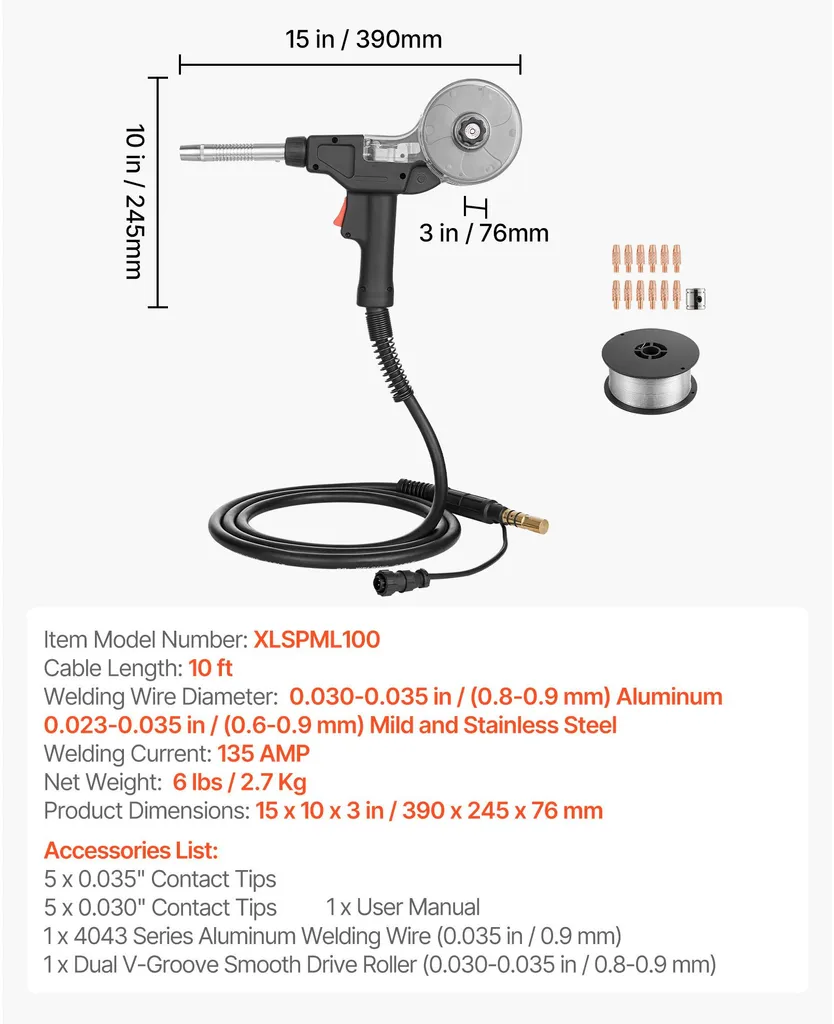 Pistolet de soudage MIG 135A - 3m compatible Miller Spoolmate 100