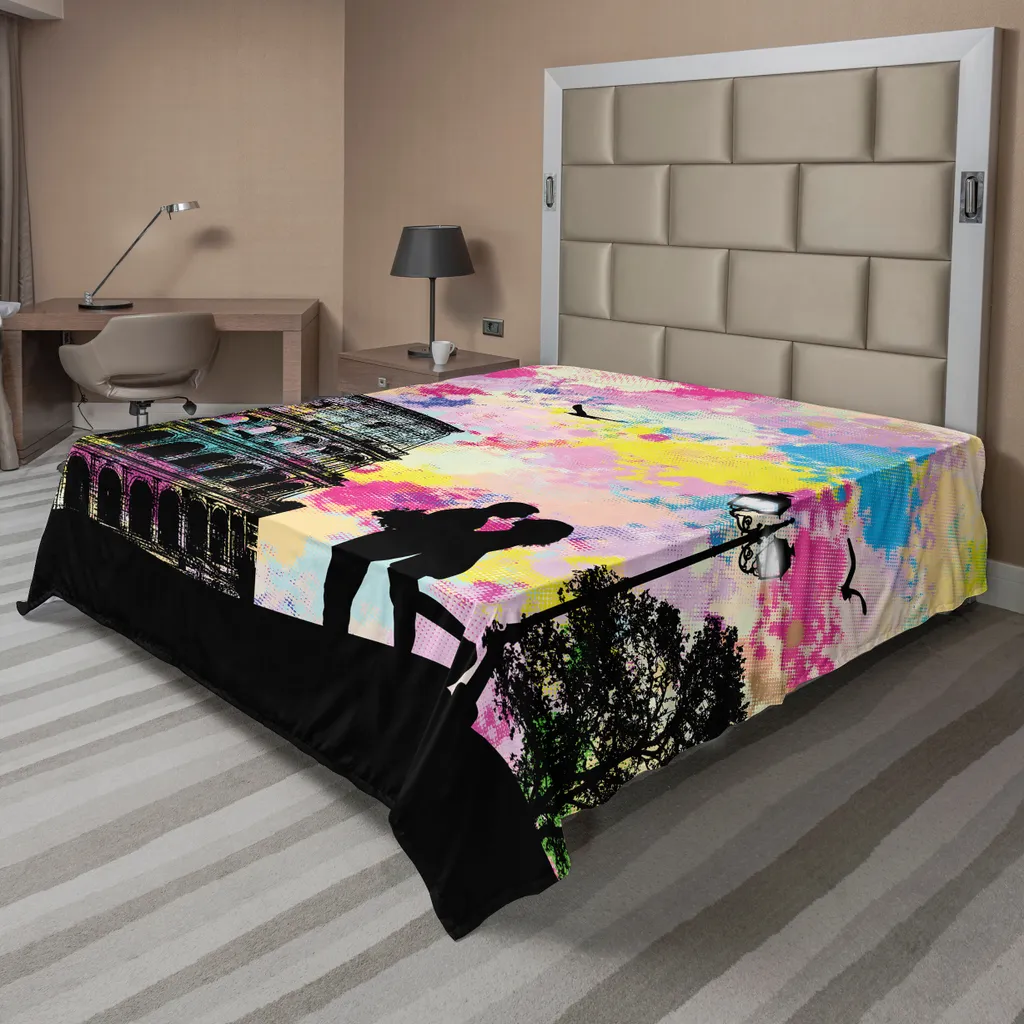 Drap plat Rome ABAKUHAUS 266 x 260 cm Silhouette Amour Colisée Noir Rose