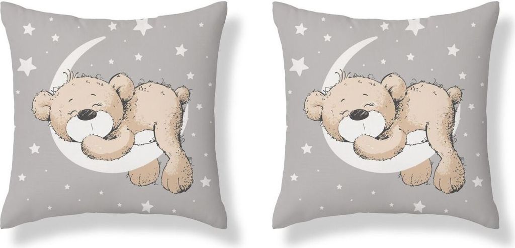DETEXPOL Poszewka na poduszkę Miś Moon szary Bawełna, 40/40 Zdjęcie produktu 