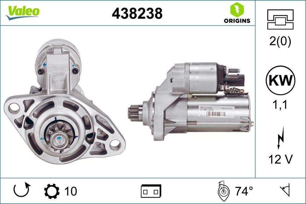 VALEO 438238 Starter Anlasser 1,1kW für VW GOLF VI (5K1) 12V