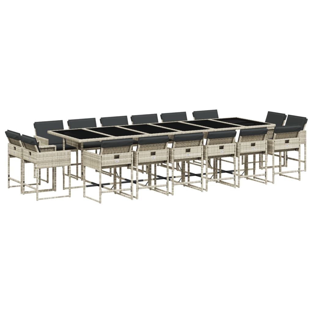 17-tlg. Garten-Essgruppe mit Kissen Hellgrau Poly Rattan