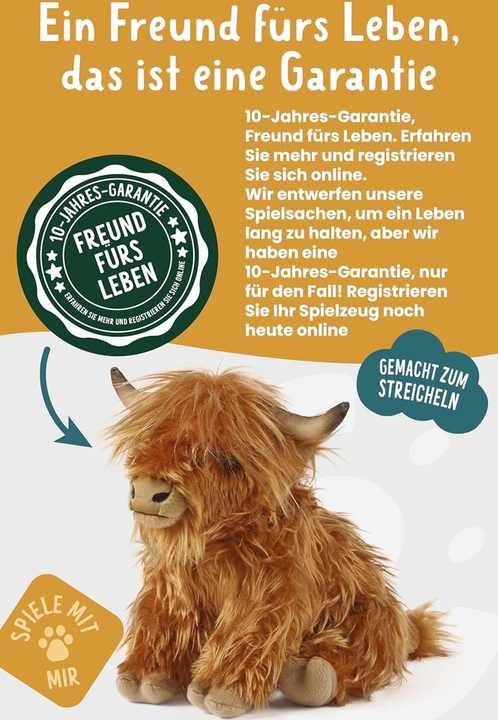 Peluche Highland Cow Scozzese 28 Cm - Mucca Morbida E Realistica Per Bambini E Adulti - Nero