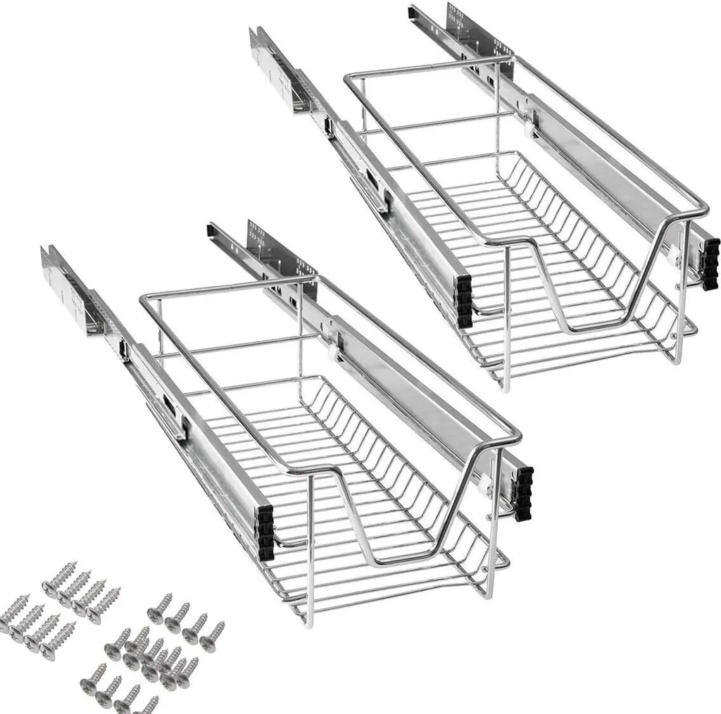 Tiroir de Cuisine Coulissant avec Rail Télescopique en Acier Chromé x2