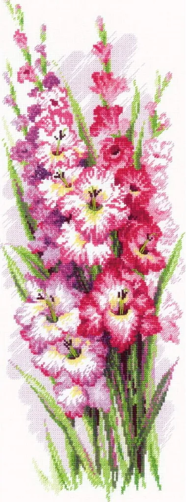 Décoration Murale à Broder Point de Croix Fleurs Gladioles Riolis 20x50