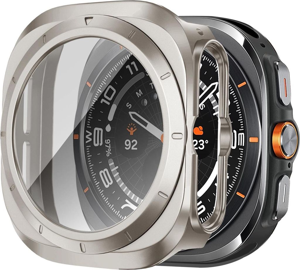 Bandz Hartschalenetui mit Displayschutz passend für Samsung Galaxy Watch Ultra / Ultra 2025 - Gehäuse aus Polycarbonat - Vollschutzhülle mit Dis...