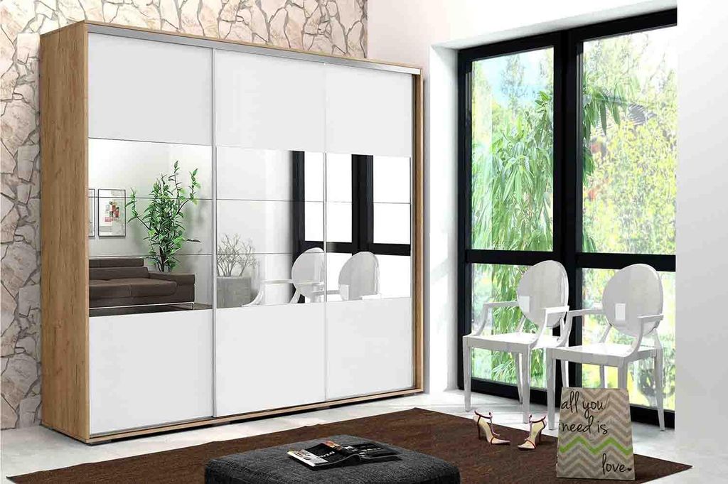 Dreitüriger Kleiderschrank 250/215 LUCA – Eiche Gold/Weiß