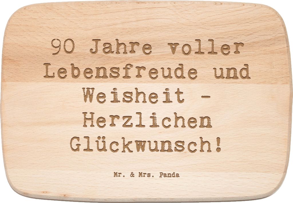 Mr. & Mrs. Panda Holz Servierbrett Spruch 90. Geburtstag Lebensfreude - Transparent - Geschenk, massivholzbrett, Schneidebrett, jausenbrett, Alter,...