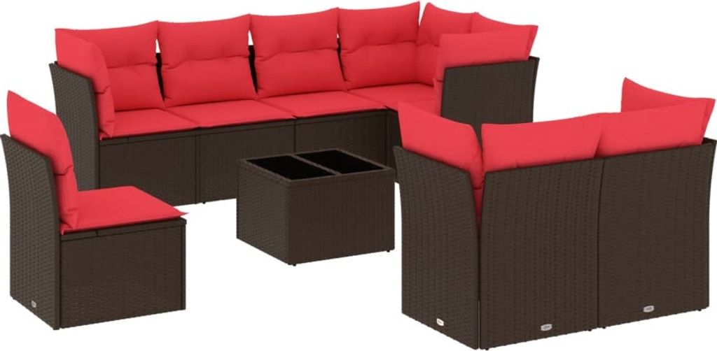 vidaXL 9-tlg. Garten-Sofagarnitur mit Kissen Braun Poly Rattan