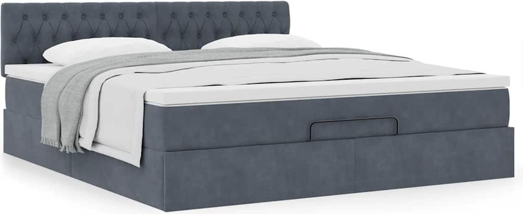 Eleganten-Stil Ottoman-Bett mit Matratze Dunkelgrau 180x200 cm Samt - Klassische Betten CHY3983893