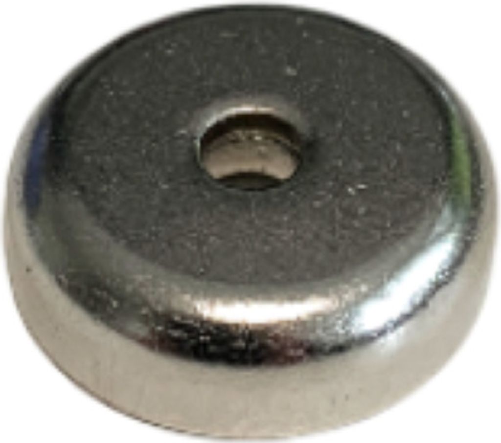 Topfmagnet Neodym Flachgreifer Ø 16 mm mit Bohrung und Senkung für Senkopfschrauben M3 | Loch Ø 3,5 mm Haftkraft 5 kg