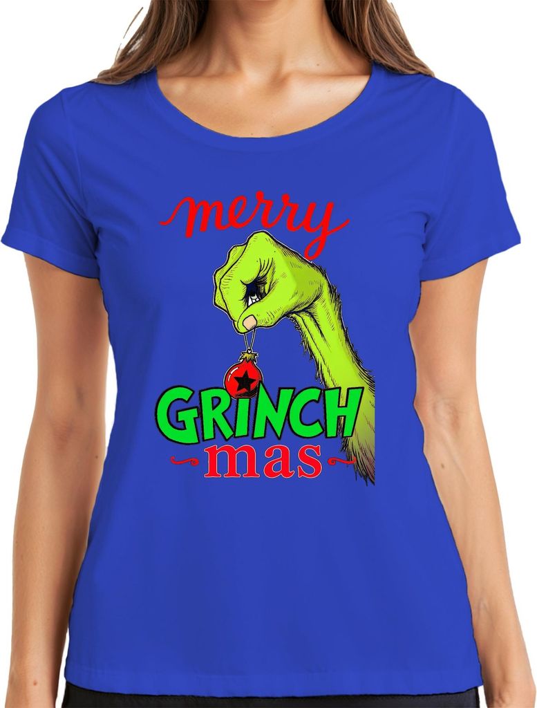 merry GRINCH mas Weihnachtsgrinch Lustig Weihnachtskugel Geschenk Damen T-Shirt, Blau, XL