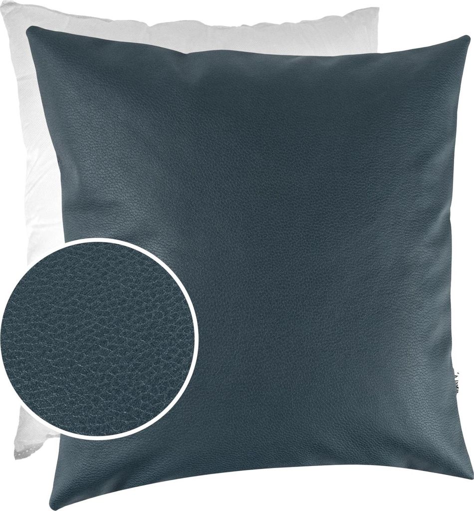 Dekokissen mit Füllung KUMO 40x40cm atmungsaktive Kunstleder Kissenbezug mit Reißverschluss Einfarbig Leder-Optik UNI Grünblau