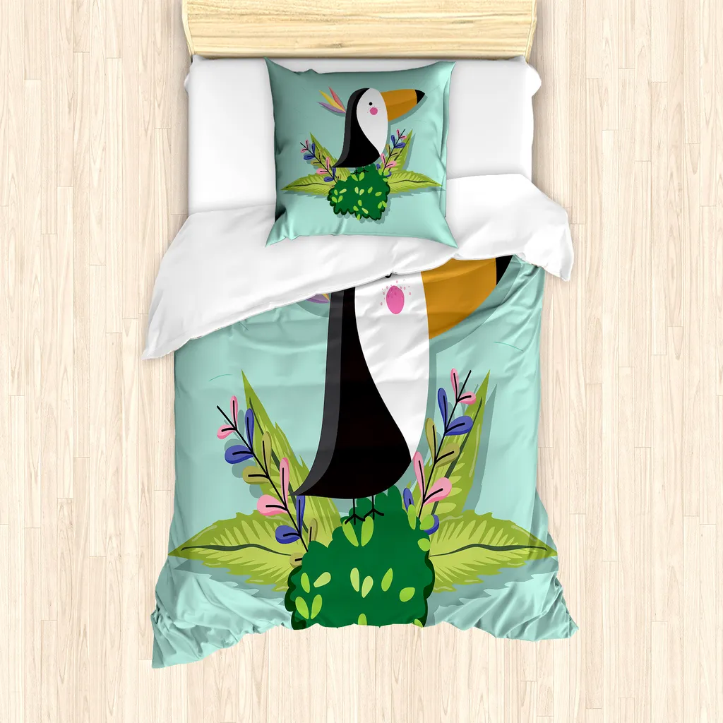 Housse de couette 135x200 cm lavable contre les allergies motif Tucan Coloré