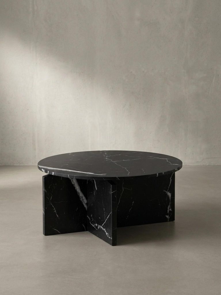 Couchtisch 70x70x33 cm Schwarz Sofatisch in Marmor-Optik Modern, Design Wohnzimmertisch Rund, Loungetisch Groß, Kaffeetisch Beistelltisch