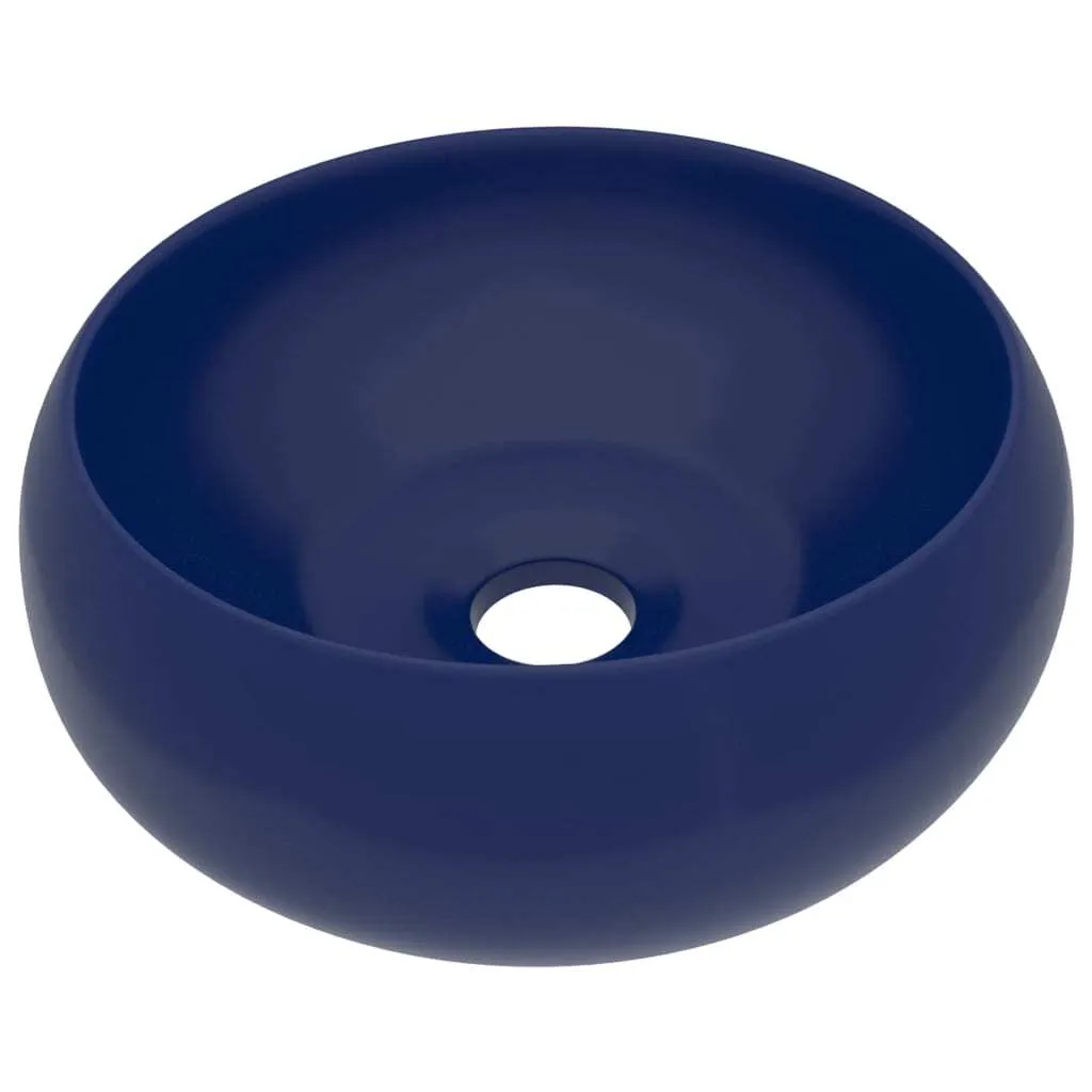 vidaXL Lussuoso lavabo rotondo blu scuro opaco 40x15 cm in ceramica