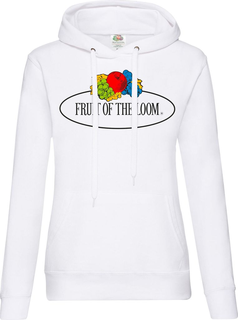 Fruit of the Loom Damen Kapuzenpullover mit Vintage-Logo Farbe: weiß - Vintage-Logo groß Größe: M
