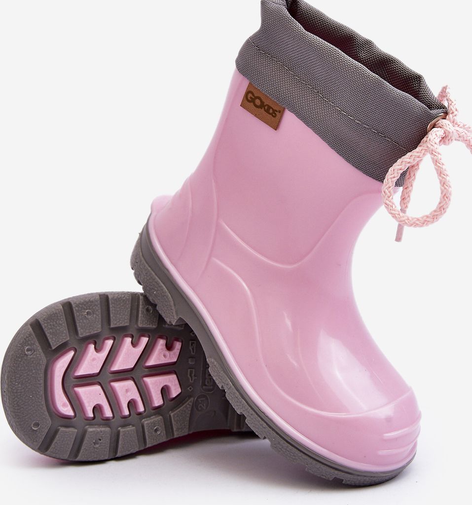 Gummistiefel Jungen Gokids Mädchen Halbhohe Regenstiefel mit Kordelzug Rosa 24