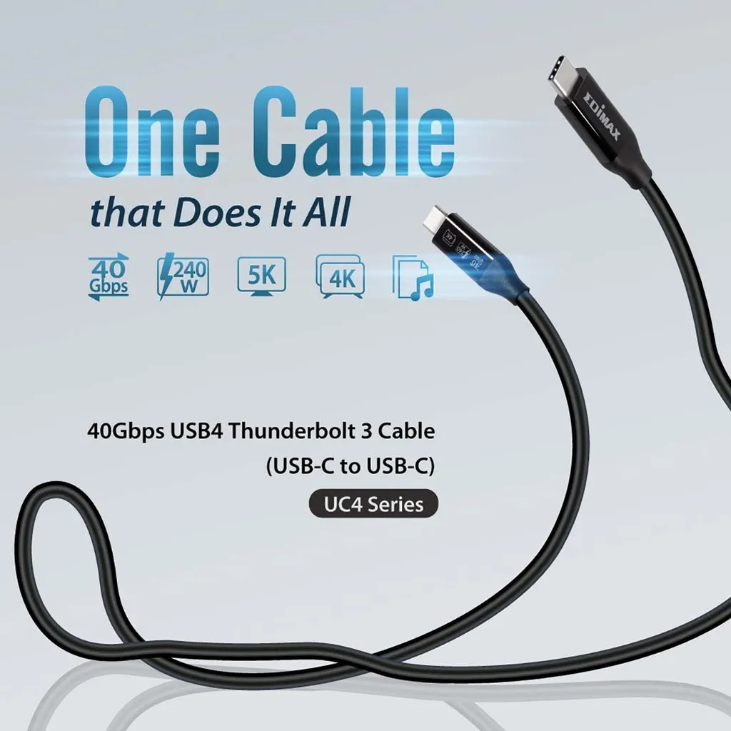 Câble USB4 2m EDIMAX 40Gbps : Solution Charge Rapide & Vidéo 5K TB3