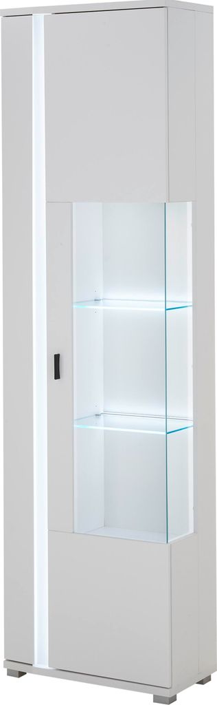 LIVOJO M19 Wohnzimmer Vitrine schmal links 55 x 200 x 35 cm Weiß Matt