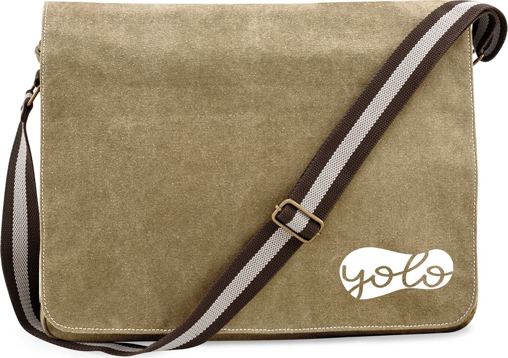 Huuraa Umhängetasche YOLO you only live once 14 Liter Sahara Canvas Laptoptasche Geschenkidee