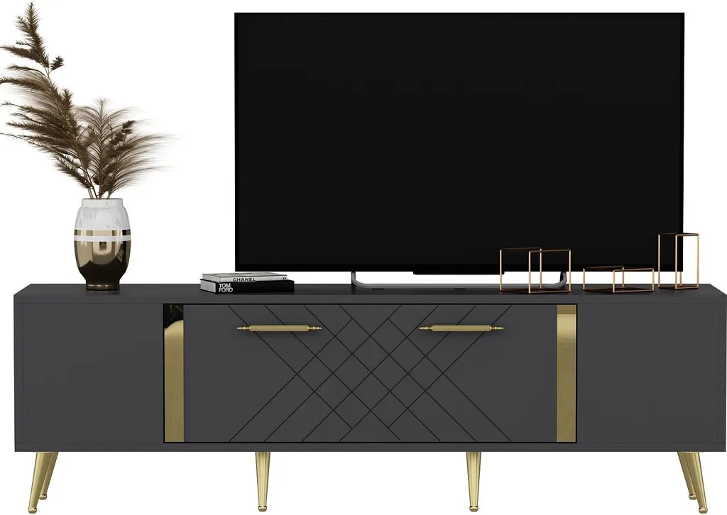 Meuble TV Anti-Poussière Detas 150 cm, Rangement Câbles pour Salon Clean