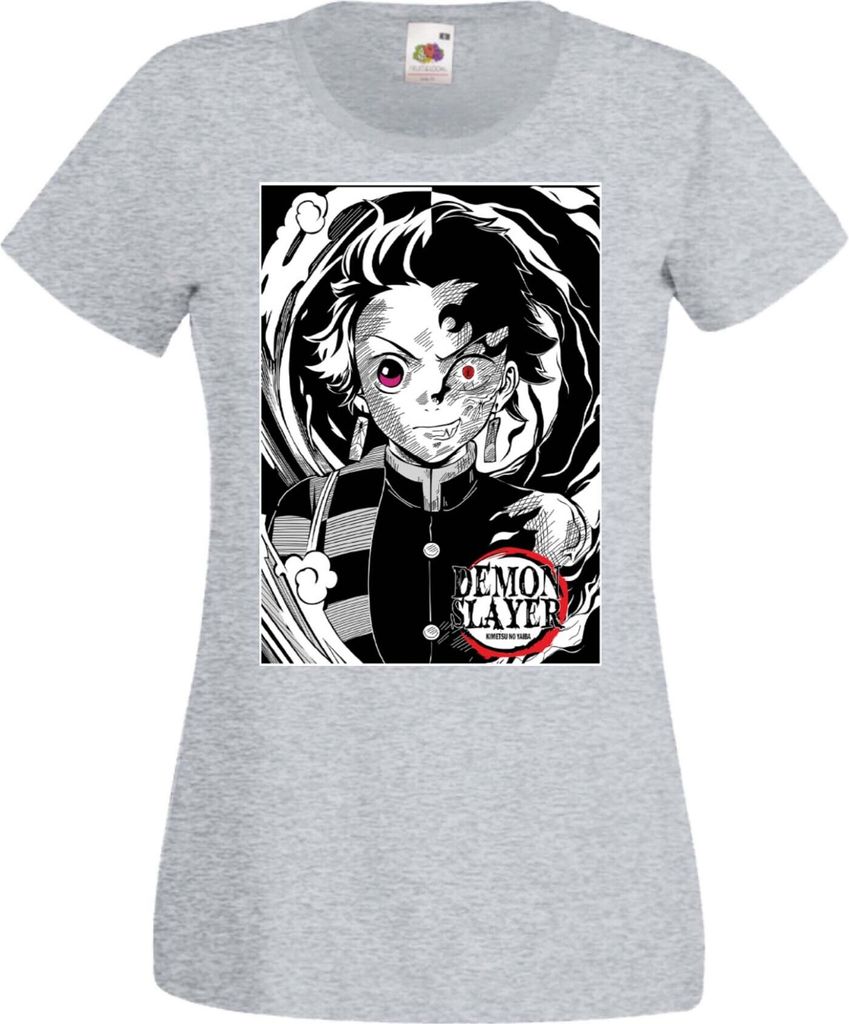Damen T-Shirt Manga Anime Demon Anime Slayer Tanjiro Kamado 04 Tanjiro, Lady 2XL / Grau