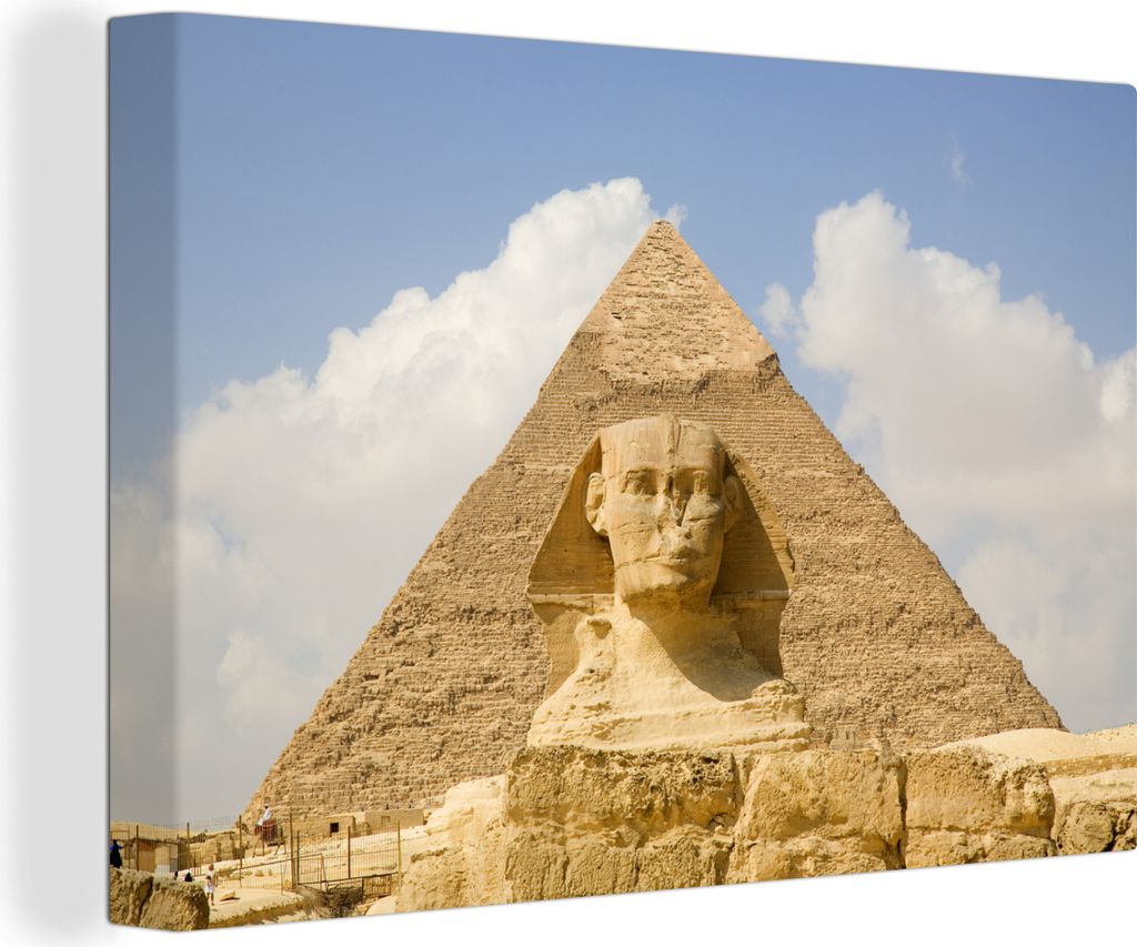 OneMillionCanvasses - Leinwandbilder - 140x90 cm, Sphinx vor der großen Pyramide von Gizeh, Wandbilder Kunstdruck Wanddekoration - Foto auf Lein...