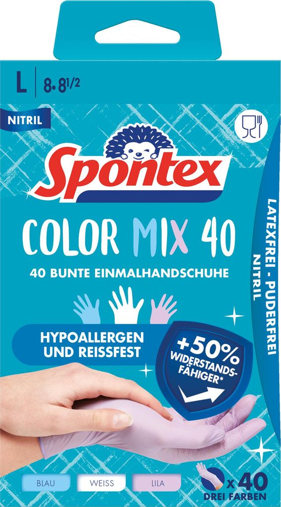 Spontex Nitril-Handschuh Colormix Größe L farbig sortiert 40 Stück
