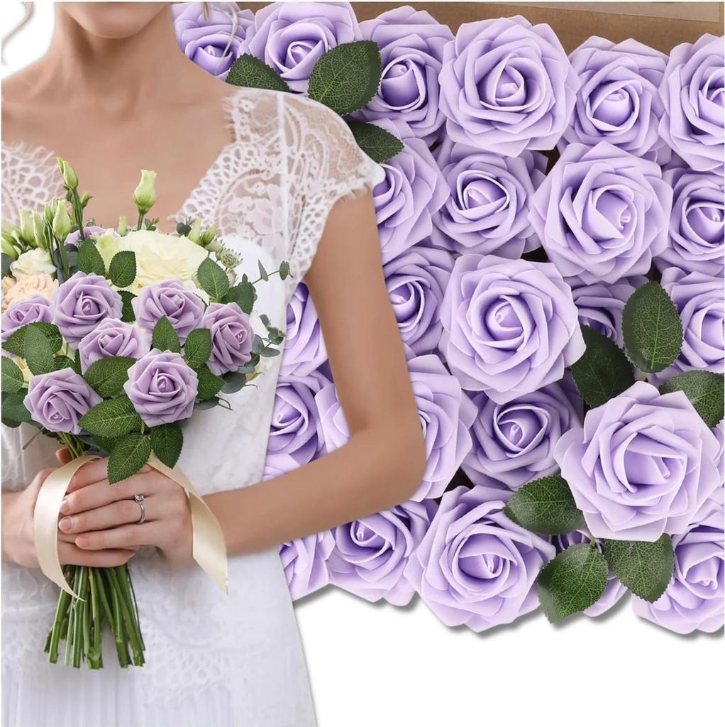 EDIBAZZAR | Set mit 25 künstlichen Rosen in Lila