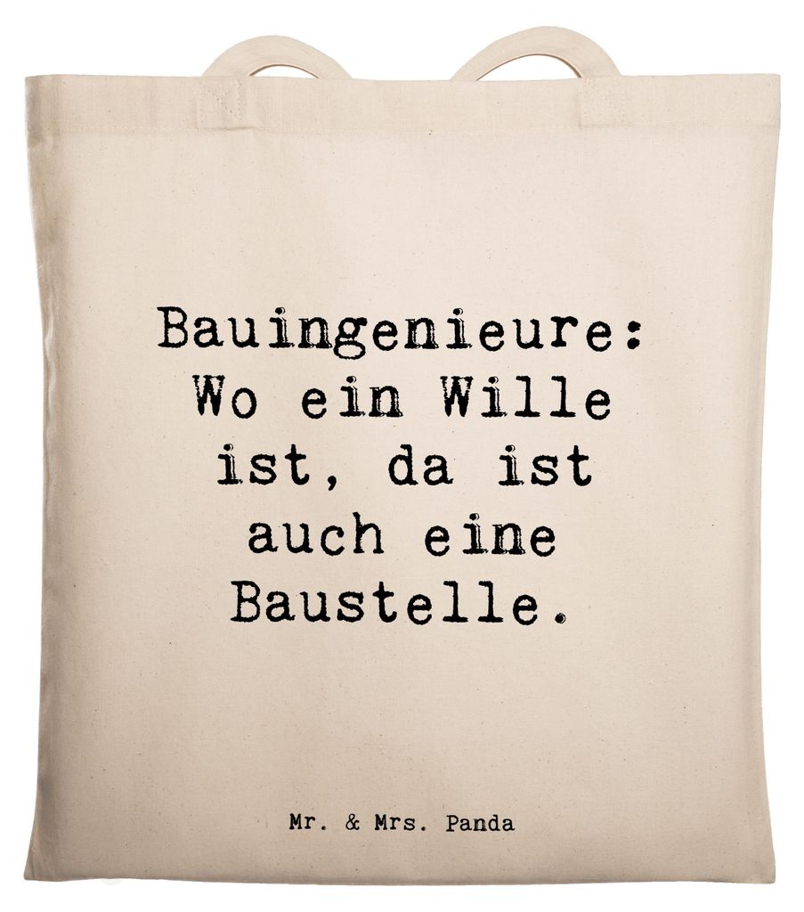 Mr. & Mrs. Panda Beutel Spruch Bauingenieur Wille - Transparent - Geschenk, Tote Bag, Shopping Tasche, Planung, Ingenieur, Jutebeutel, Tiefbau, Tra...