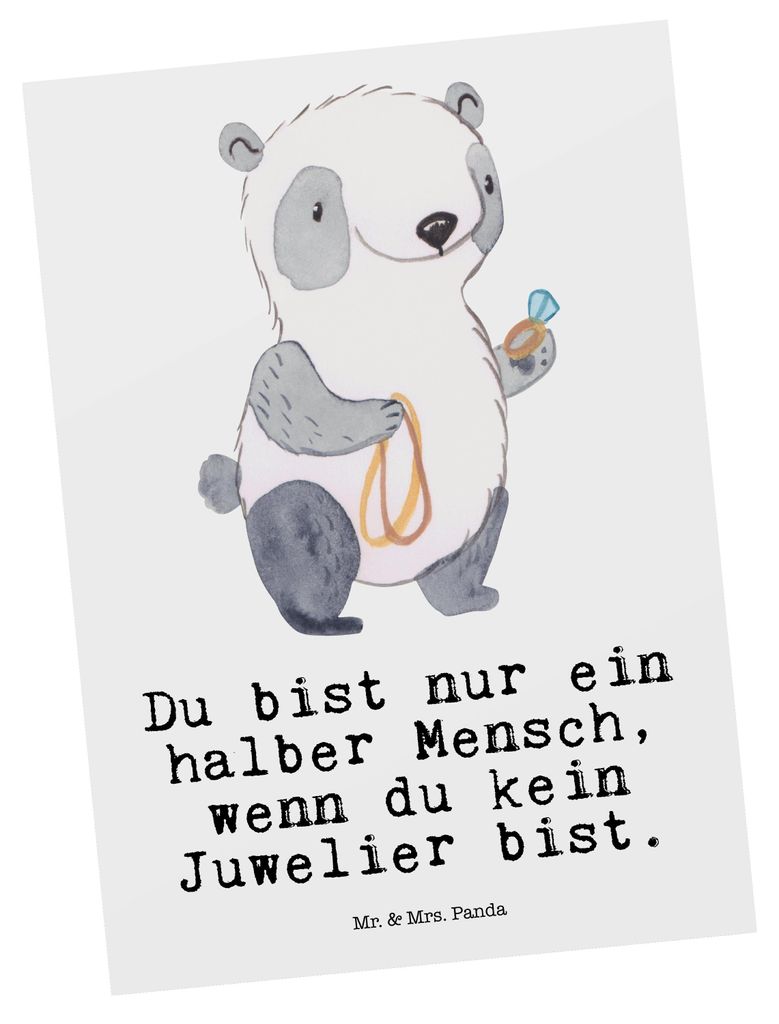 Mr. & Mrs. Panda Postkarte Juwelier Herz - Weiß - Geschenk, Ansichtskarten, Ansichtskarte, Goldschmied, Spruch, Eröffnung, Lustig, Postkarten, bi...