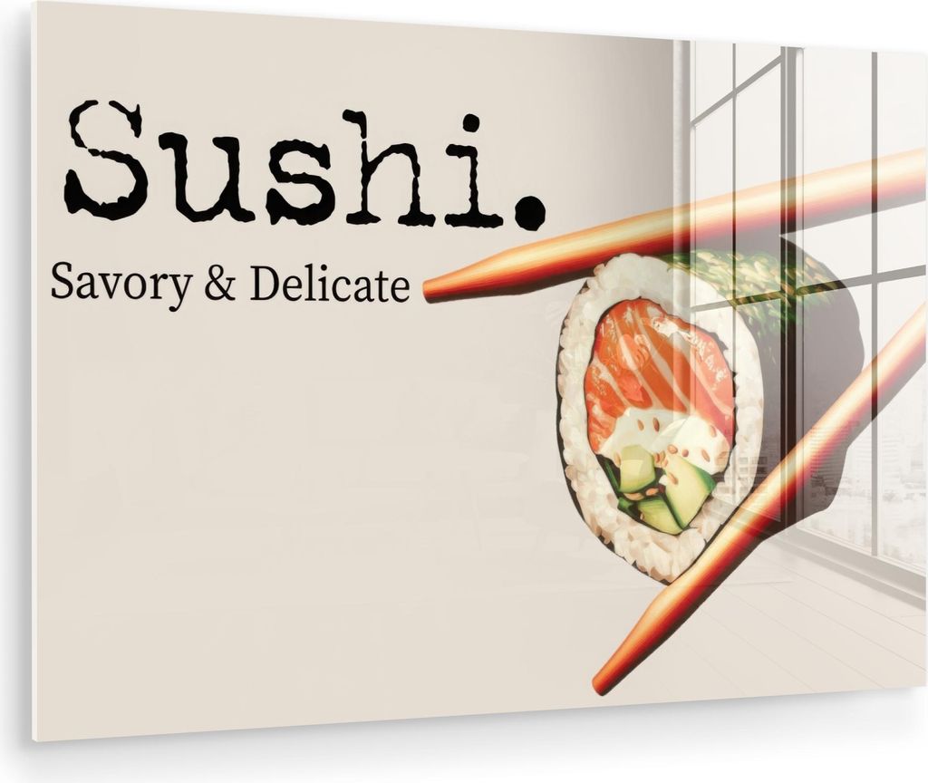 MuchoWow Glasbilder - Bilder auf Wandbild - Foto auf Glas Sushi - Lachs - Reis - Japanisch 30x20 cm Wanddekoration aus Glas - Acrylglasbild - Acryl...