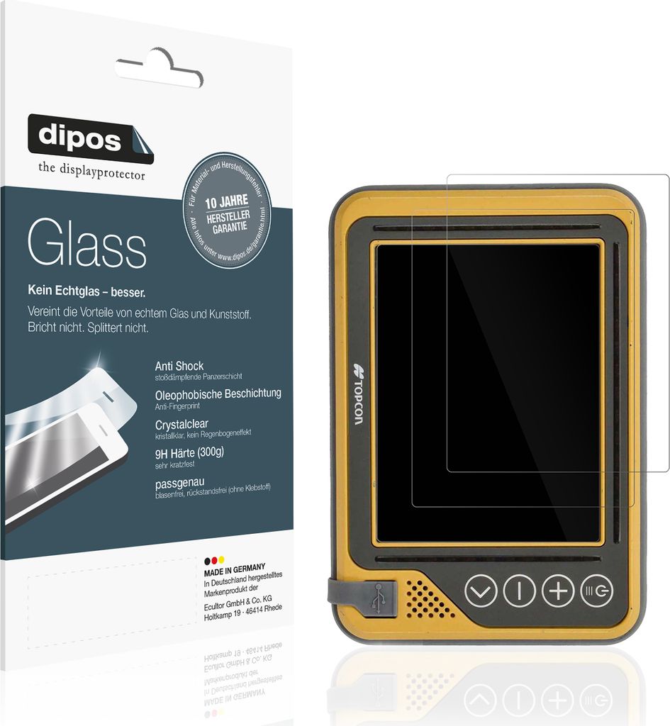 2x Schutzfolie für Topcon GX-55 - Anti-Shock 9H Folie dipos Glass Kunststoffglas