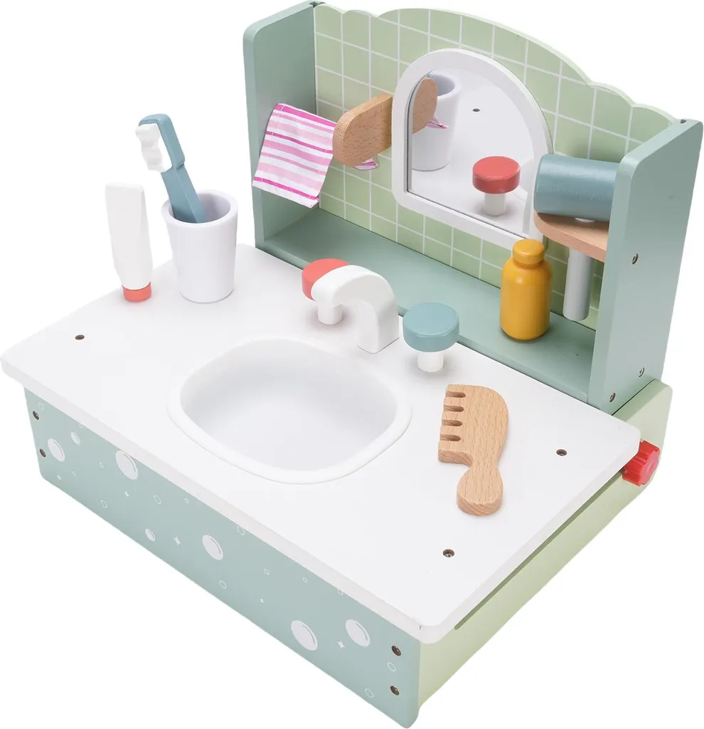 Kit de maquillage lavabo en bois enfant avec peigne et sèche-cheveux