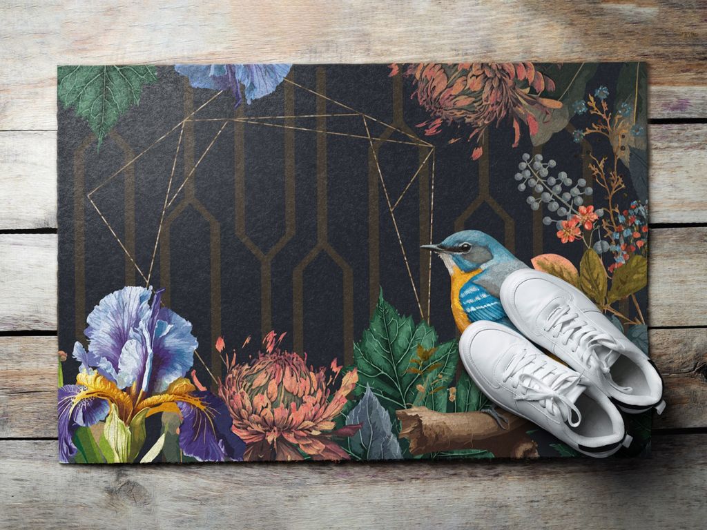 Fußmatte Aussen - Schuhmatte Haustür- Schmutzfangmatte Türvorleger - Outdoor Teppich Schmutzfänger - 60x40 cm - Vogelblume