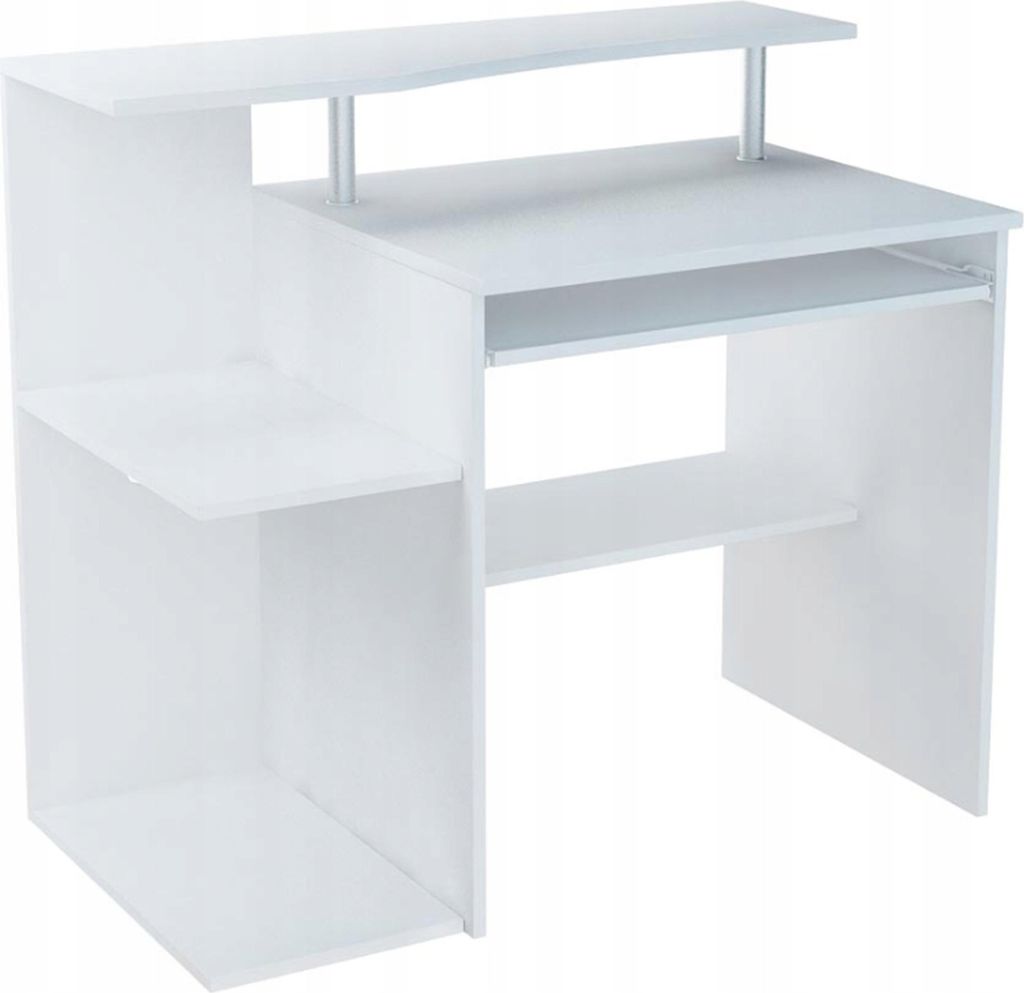 MATKAM Schreibtisch B1, H 91 x B 100 x T 58 cm, ausziehbare Ablage für Tastatur, Ablagebrett für Rechner (Weiß)