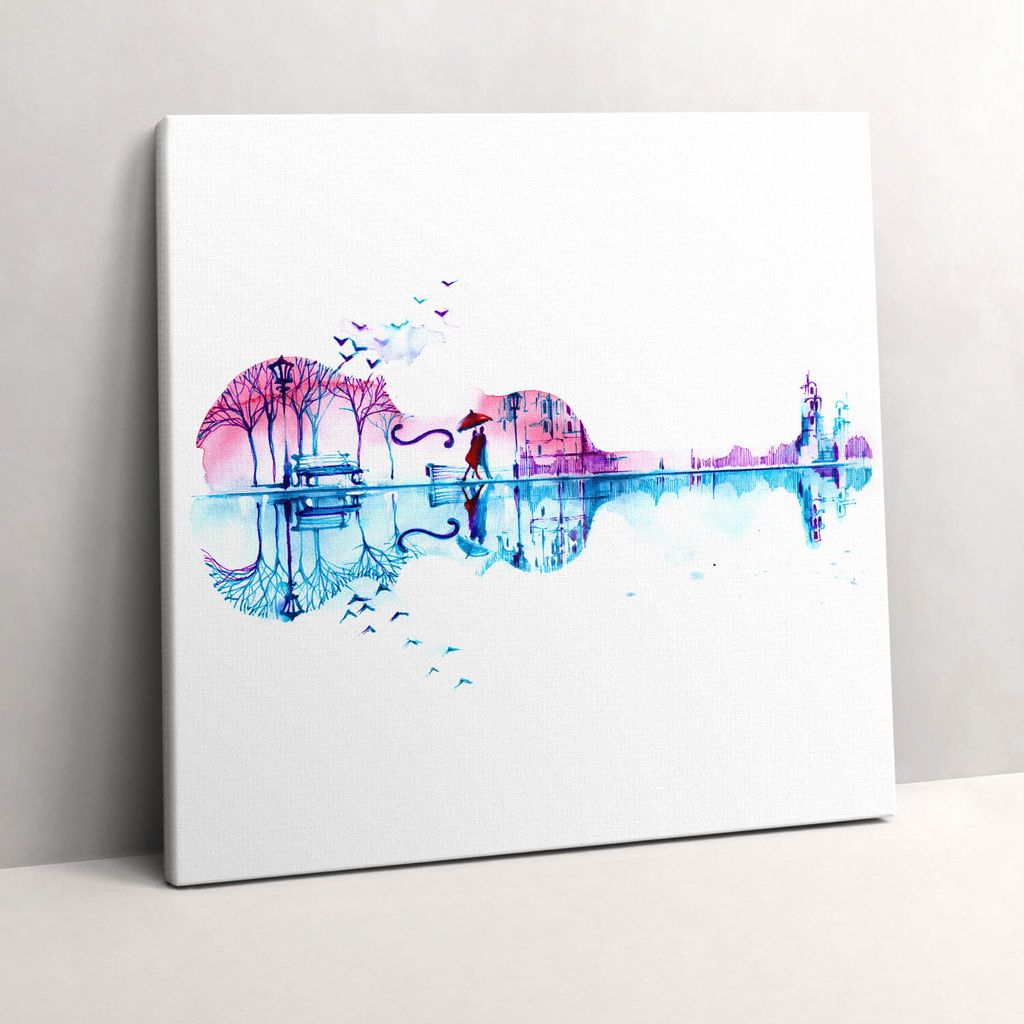 Painting of a cello with a park – Leinwandbild Wandbild – 60x60 cm – Leinwandbilder – Wandbilder – Schlafzimmer – Flur