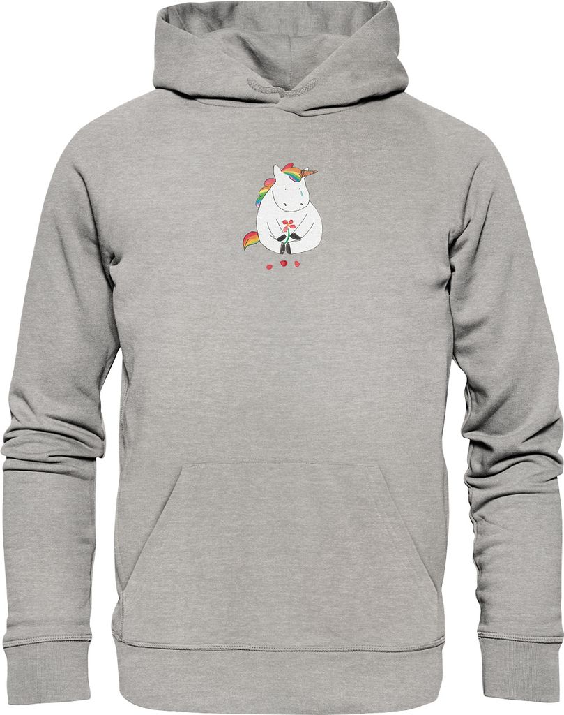 Mr. & Mrs. Panda Öko Hoodie Einhorn Traurig Größe XS - Heather Grey - Geschenk, Pullover, Einhörner, Print, Trauer, Freunde, Liebe, Nachhaltige...