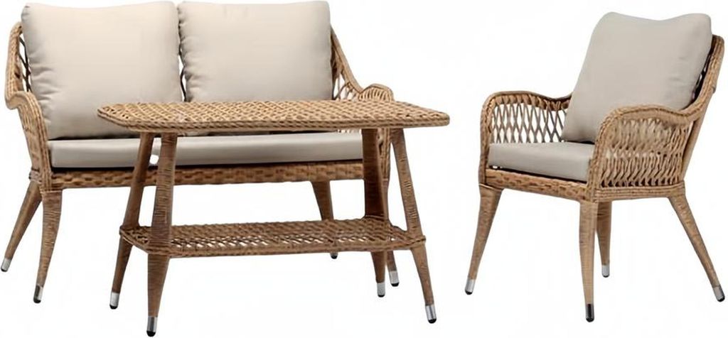 Sofagarnitur Sofa 2 Sitzer Rattan Moderner Sessel Couchtisch Braun