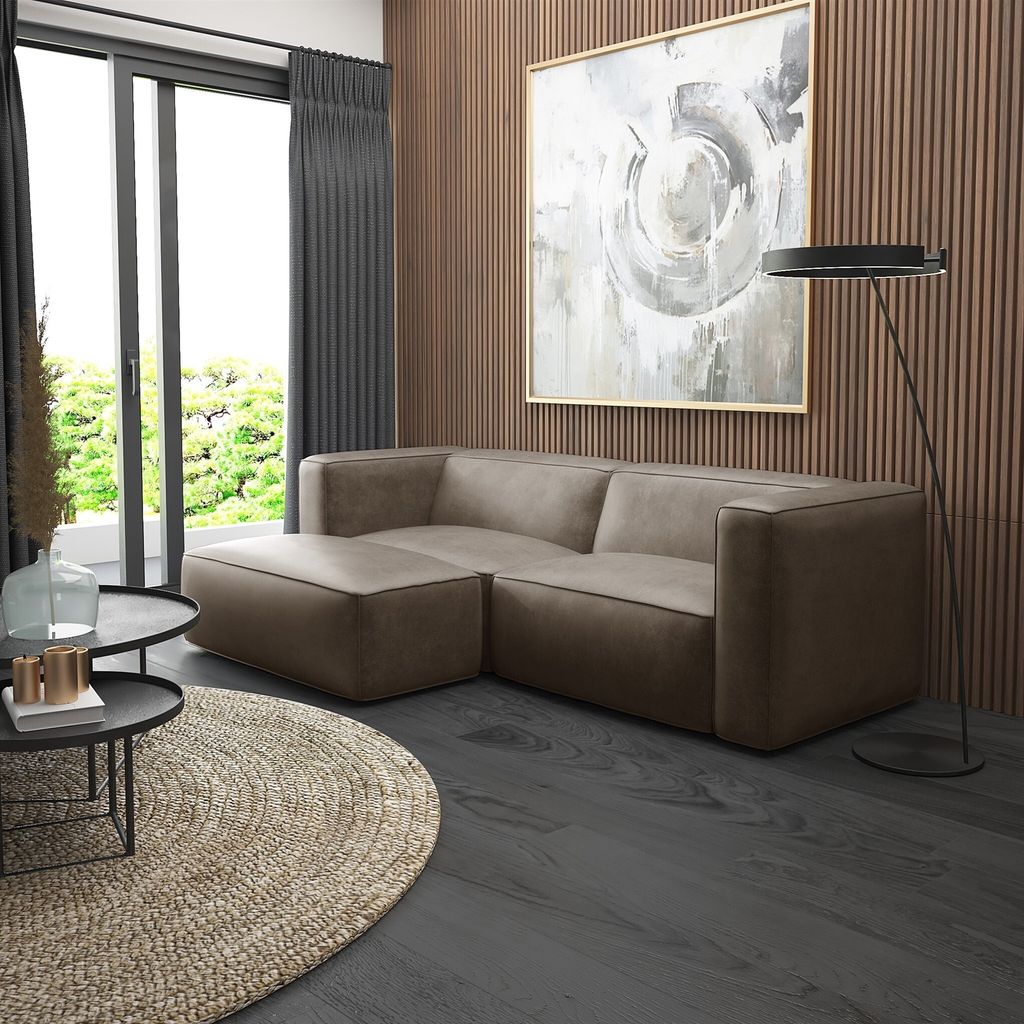 Ecksofa Designersofa Sofa HELMER XS in Stoff Pola Braun Ottomane Links
