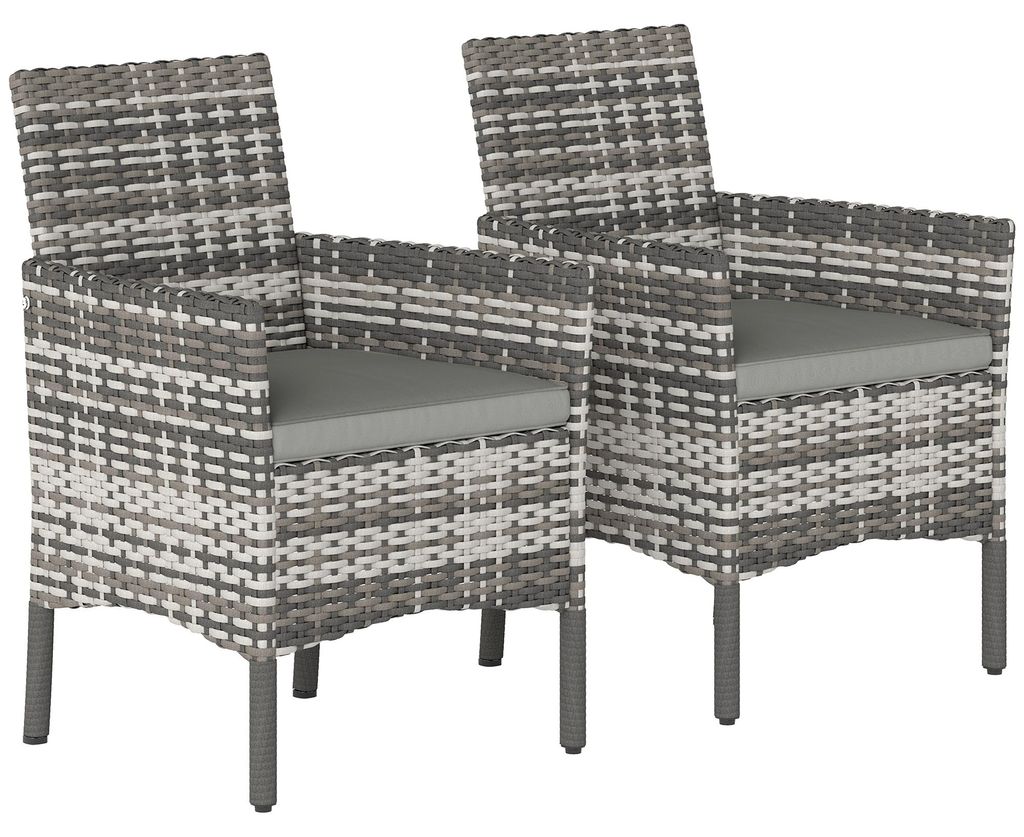 2er Set Gartenstuhl Polyrattan Gartenmöbel mit 2 Sessel Abnehmbaren Kissen Stahlrahmen Grau