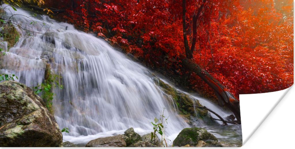 MuchoWow Poster Wasserfall - Felsen - Wasser - Herbst 120x60 cm - Bild