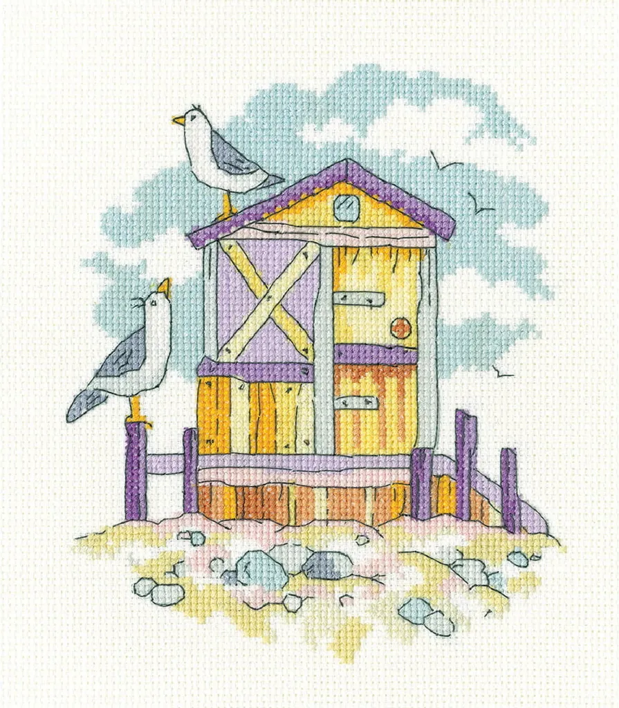 Heritage Kit point de croix Cabane de plage jaune BHYE1748 15x17 cm